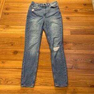 H&M High Rise Distressed Skinny Denim Jeans Stretch Cotton Medium Wash size 8